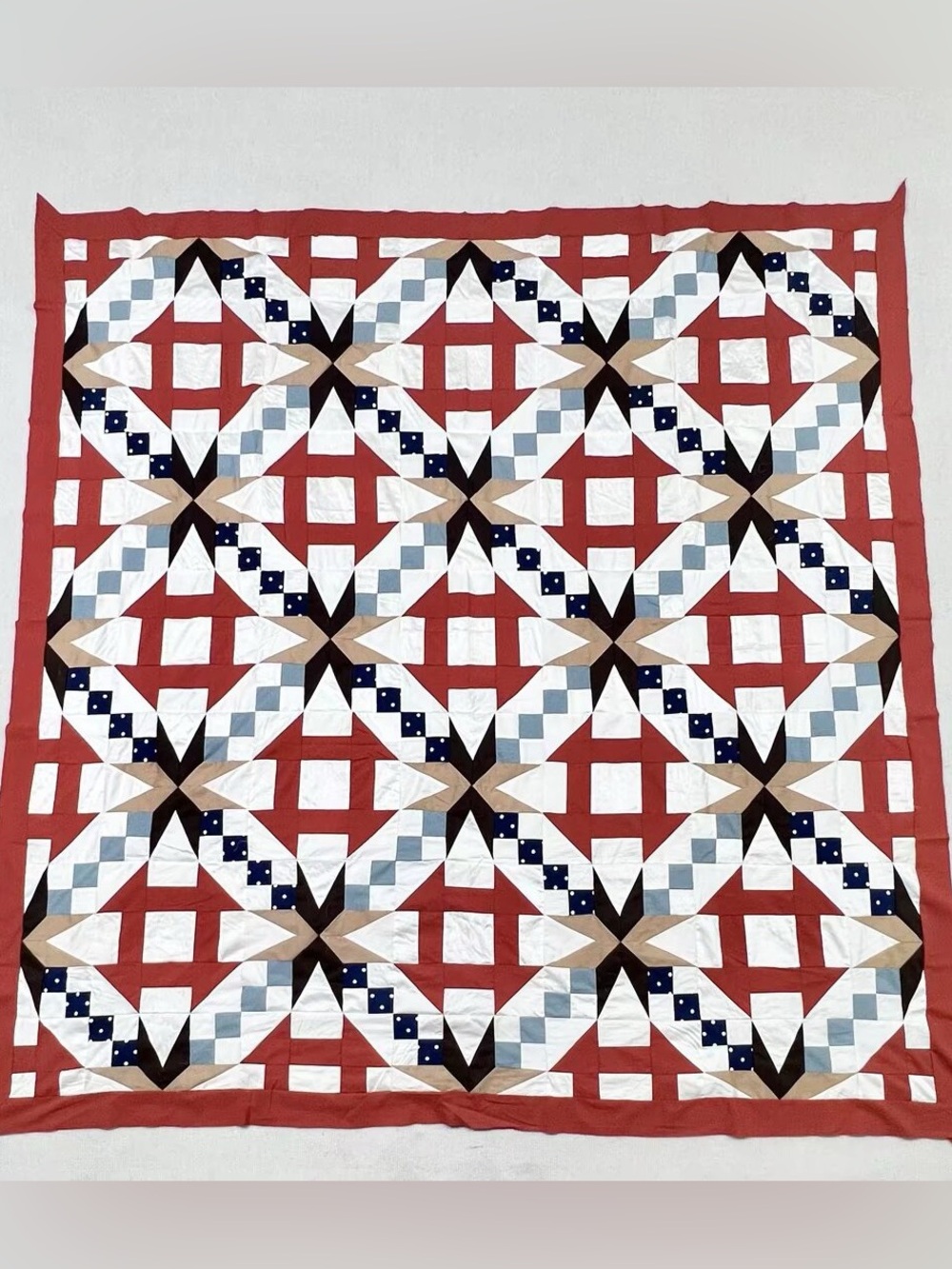 Handmade Star Tiles Patchwork Queen size Cotton Quilt Top/Topper